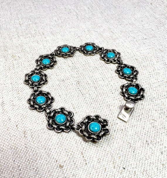 1950s Turquoise Sterling Silver Bracelet Los Ballesteros Mexican