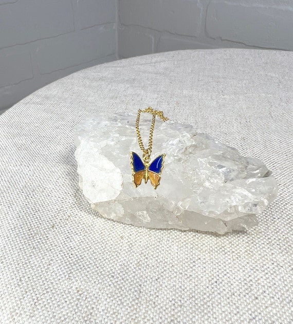 Mini Butterfly Gold Necklace Trifari Necklace Cha… - image 1