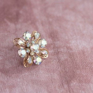 Iridescent Rhinestone Flower Pin Vintage Costume Jewelry