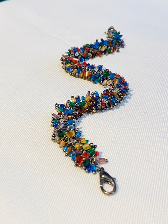 Beaded Charm Bracelet Chain Glass Beaded Dangle B… - image 4