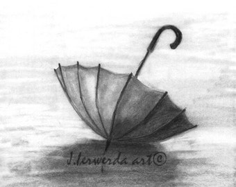 鉛筆画「My rainy day」　B5大サイズ Pencil Drawing Print - Enjoy the Raindrops - Day 108 - Etsy