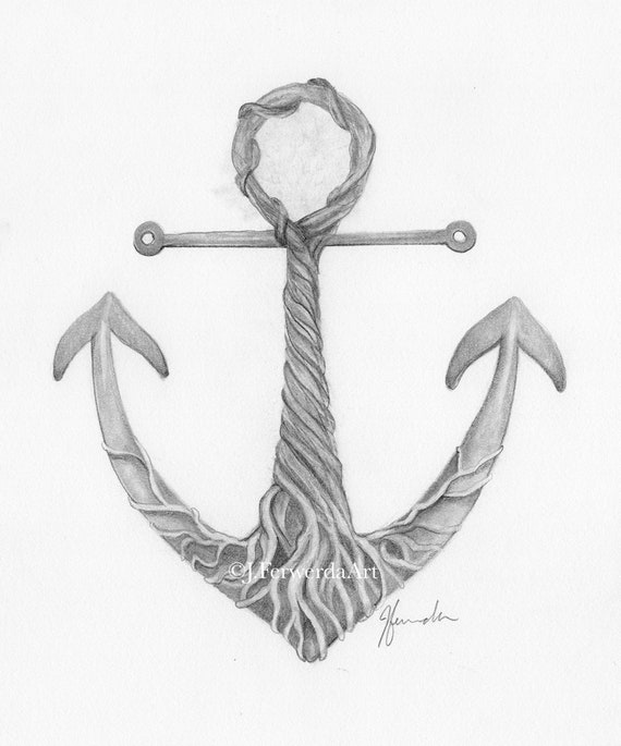 Unbreakable Anchor Pencil Drawing Print Etsy