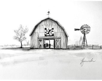 Pencil Drawing Print - Heritage Barn