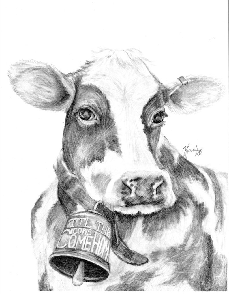 Pencil Drawing Print - Til the Cows - Etsy