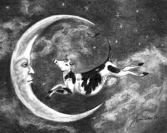 Pencil drawing print - Over The Moon - Day 290
