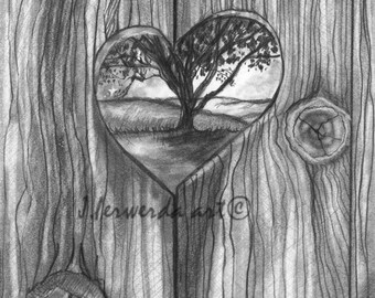 Pencil Drawing Print - Heart In The Fence - Day 195