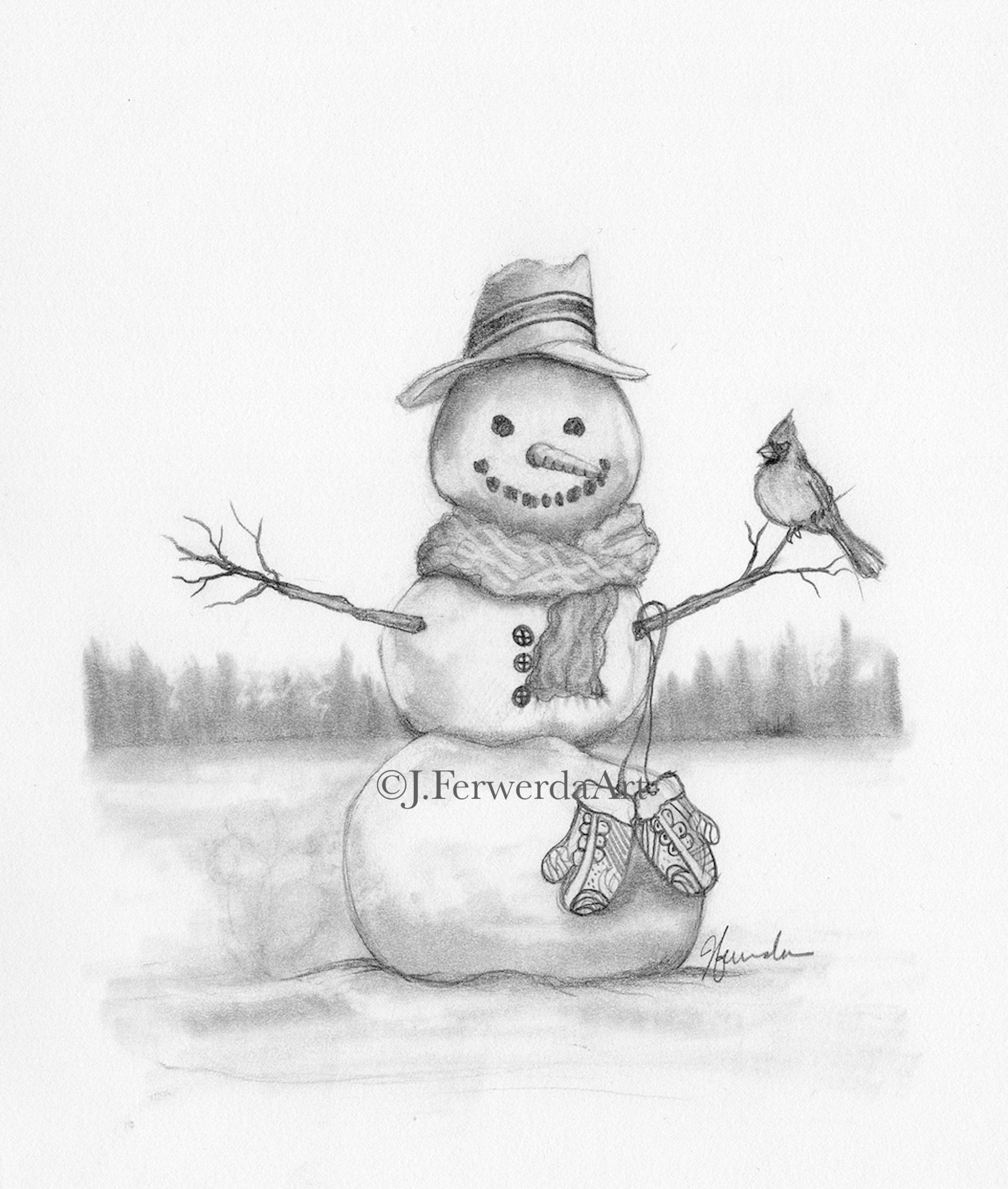 Premium Vector | Happy snowman winter drawing sketched style. vector  illustration.