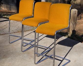 3 Thonet Bar Stools - MCM Chrome Tubular One of a Kind