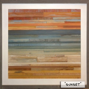 Coastal Horizon Reclaimed Wood Art 18 X 18 Modern Rustic, Beach, Surf, Ocean, Sea, Sky, Sunset, Abstract image 4