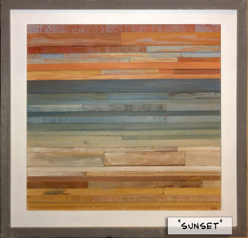 Coastal Horizon Reclaimed Wood Art 18 X 18 Modern Rustic, Beach, Surf, Ocean, Sea, Sky, Sunset, Abstract image 4