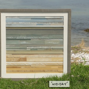 Coastal Horizon Reclaimed Wood Art 18 X 18 Modern Rustic, Beach, Surf, Ocean, Sea, Sky, Sunset, Abstract image 1