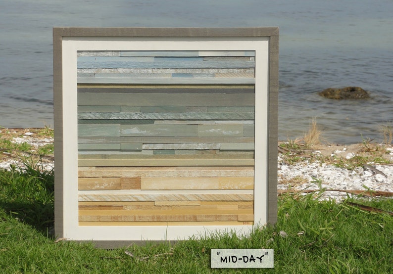 Coastal Horizon Reclaimed Wood Art 18 X 18 Modern Rustic, Beach, Surf, Ocean, Sea, Sky, Sunset, Abstract image 1