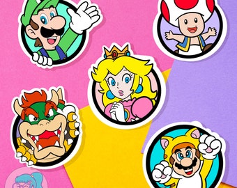 Mario en vrienden Kiss Cut vinylstickerset, Bowser-stickers, retro gaming-stickers, Mario-katsticker, Gaming-stickers, vinylstickers