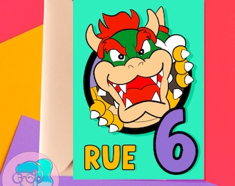 Personalised Bowser Greetings card - gaming card - birthday card - baddie card