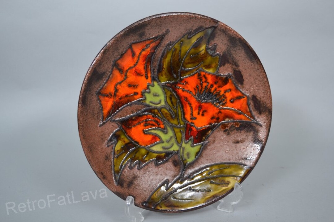 工芸品 Vintage Ruscha Fat Lava Wall Plate Ruscha West German Fat Lava Wallplate / Plate - Decor Flowers 717