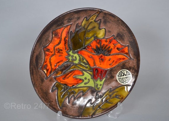 Ruscha West German Fat Lava Wallplate / Plate - Decor Flowers 717