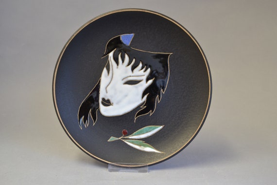 工芸品 Vintage Ruscha Fat Lava Wall Plate West German Fat Lava Wallplate by Ruscha - Maske - Platte
