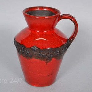 Red with black Fat Lava ceramic  vase  marked 114/16