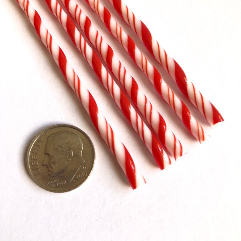 Five COE 90 Classic Candy Cane Striped Bullseye Glass Twistie Etsy