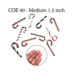 Fusible Glass Candy Canes - Bullseye COE 90 - Medium 1.5 inch - Red White Green Variety