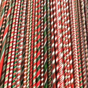 Five 10-Inch COE 90 Bullseye Glass Fusible Twistie Cane Lampwork Fusing Supply Christmas Holiday Decor
