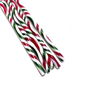 FIVE 10-Inch - Bullseye Glass COE 90 - Christmas Twisties - Fusible Vitrigraph Glass Twisties - Set 22