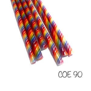 SIX 8-Inch - COE 90 Bullseye Glass Hand Pulled Vitrigraph Rainbow Twisties - Set 7