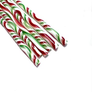 SIX 8-Inch Bullseye Glass COE 90 - Christmas Wigwag Twisties - Fusible Vitrigraph Glass Twisties - Set 26