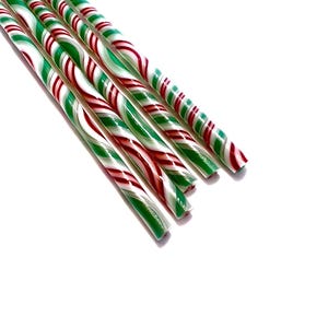 FIVE 10-Inch - Bullseye Glass COE 90 - Christmas Twisties - Fusible Vitrigraph Glass Twisties - Set 25