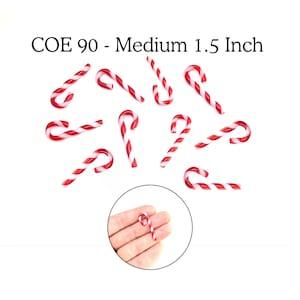 Fusible Glass Candy Canes - Bullseye COE 90 - Ten 1.5 Inch - Red White Basic Stripe