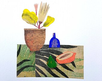 Still life - original illustration - format 13x18 cm - cut paper - painting - single copy