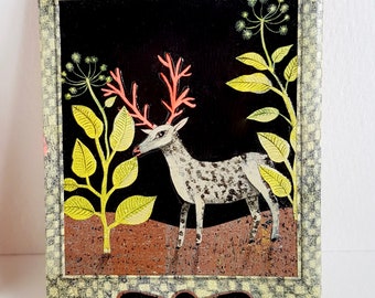 Miniature painted "White deer, small deer" - paper cut-paper art-