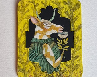 Painted miniature "Cow in shirt" - papercut - paper art -