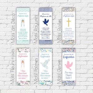 Lots de 8 signets de confirmation profession de foi  identiques, pour vos invités, motif au choix, pour fille ou garçon