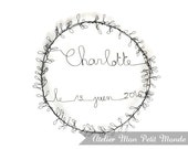 Crown wire laurier, first name and date of birth baby - customizable birth gift original