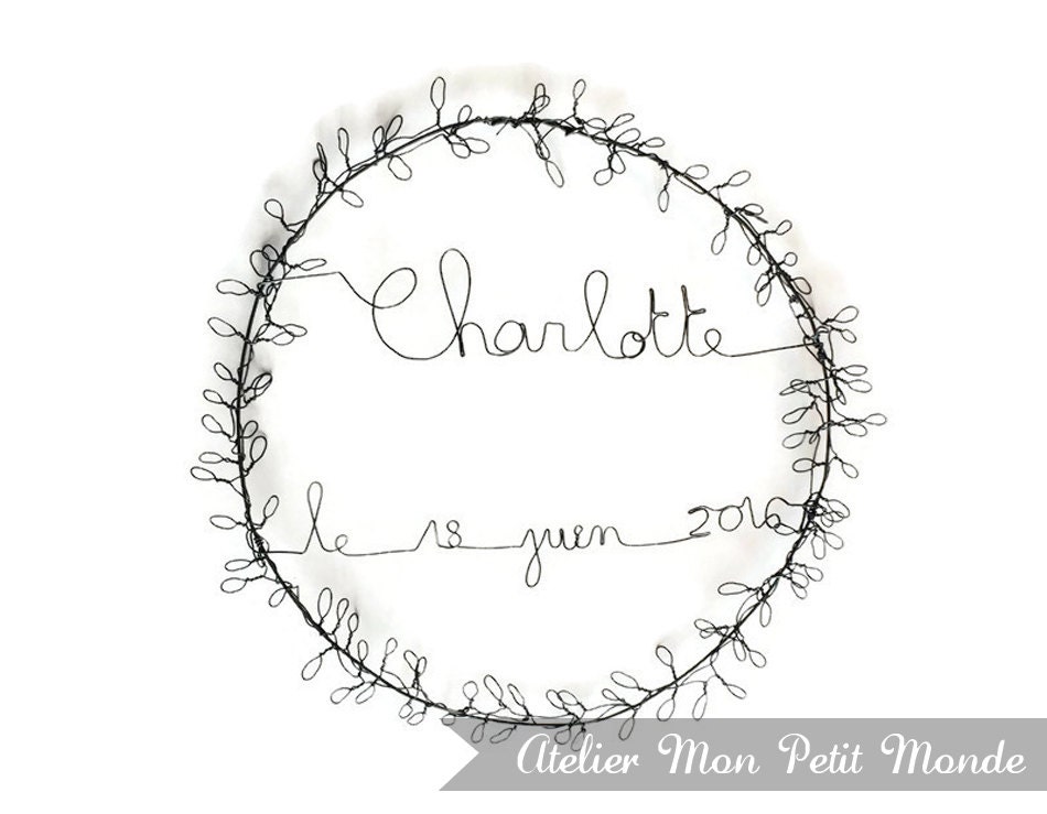 Couronne Fil de Fer Laurier, Prénom et Date Naissance Bébé - Cadeau Personnalisable Original