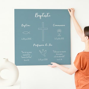 Toile Chemin de Foi, toile cadeau Confirmation ou Profession de foi catholique, dates importantes de la vie de foi et de catéchisme