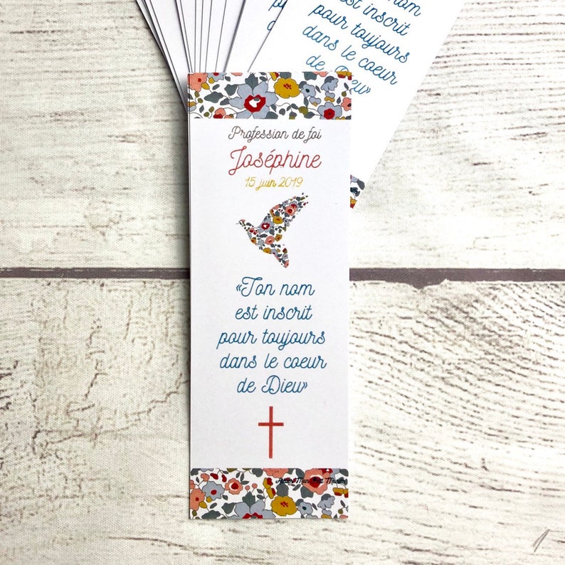 Signets de baptême ou communion, Liberty colombe, croix ou calice, couleurs au choix image 2