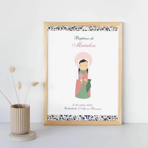 Affichette Saint Patron façon Peg, cadeau de naissance ou de baptême catholique, cadeau prénom bébé