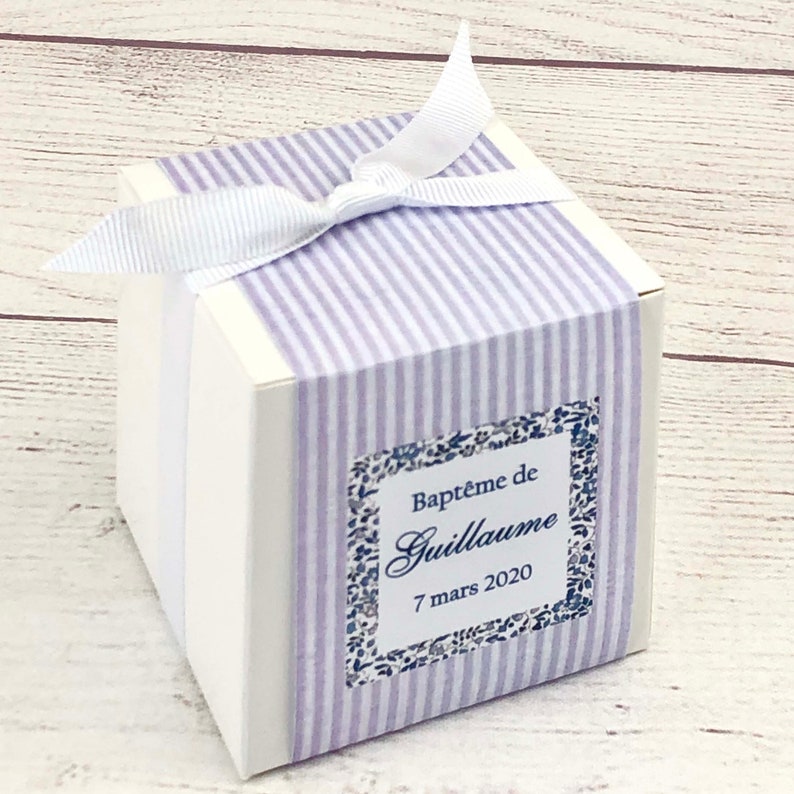 Boîte dragées Cube Baptême ou Communion, avec bandeau et ruban, personnalisable image 5