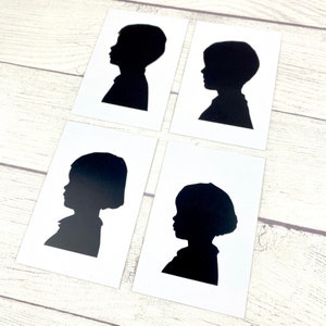 4 tarjetas de retrato perfiles de sombras chinas impresas, retrato familiar regalo personalizado original, entrega gratuita