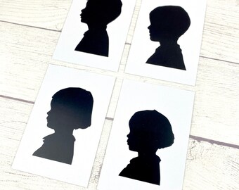 4 portrait cards Chinese shadow profiles printed, family portrait original personalized gift, free delivery