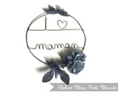 Wire crown "I love mom" - Liberty and peas, blue gray range of your choice - Dimensions of your choice - Mother's Day gift