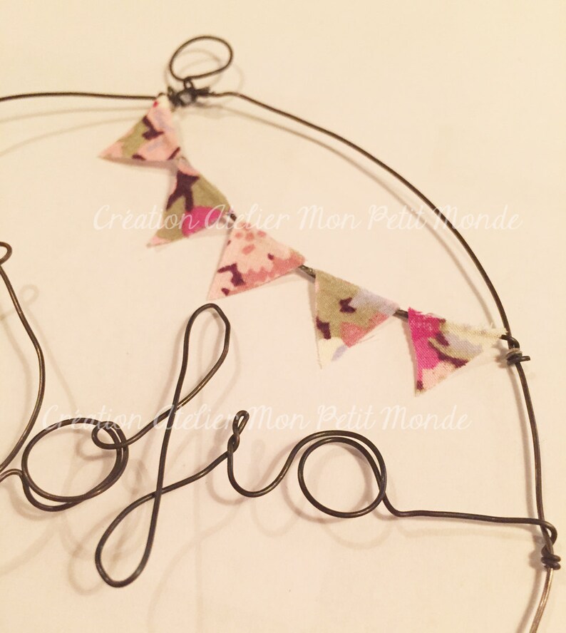 Tableau fil de fer 'Prénom' fanions tissus origami | Etsy