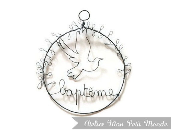 Cadeau Bapteme Colombe En Fil De Fer Recuit Deco Murale Et Etsy