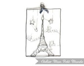 Eiffel Tower wire "Paris is a feast", Ribbon and star - single template array