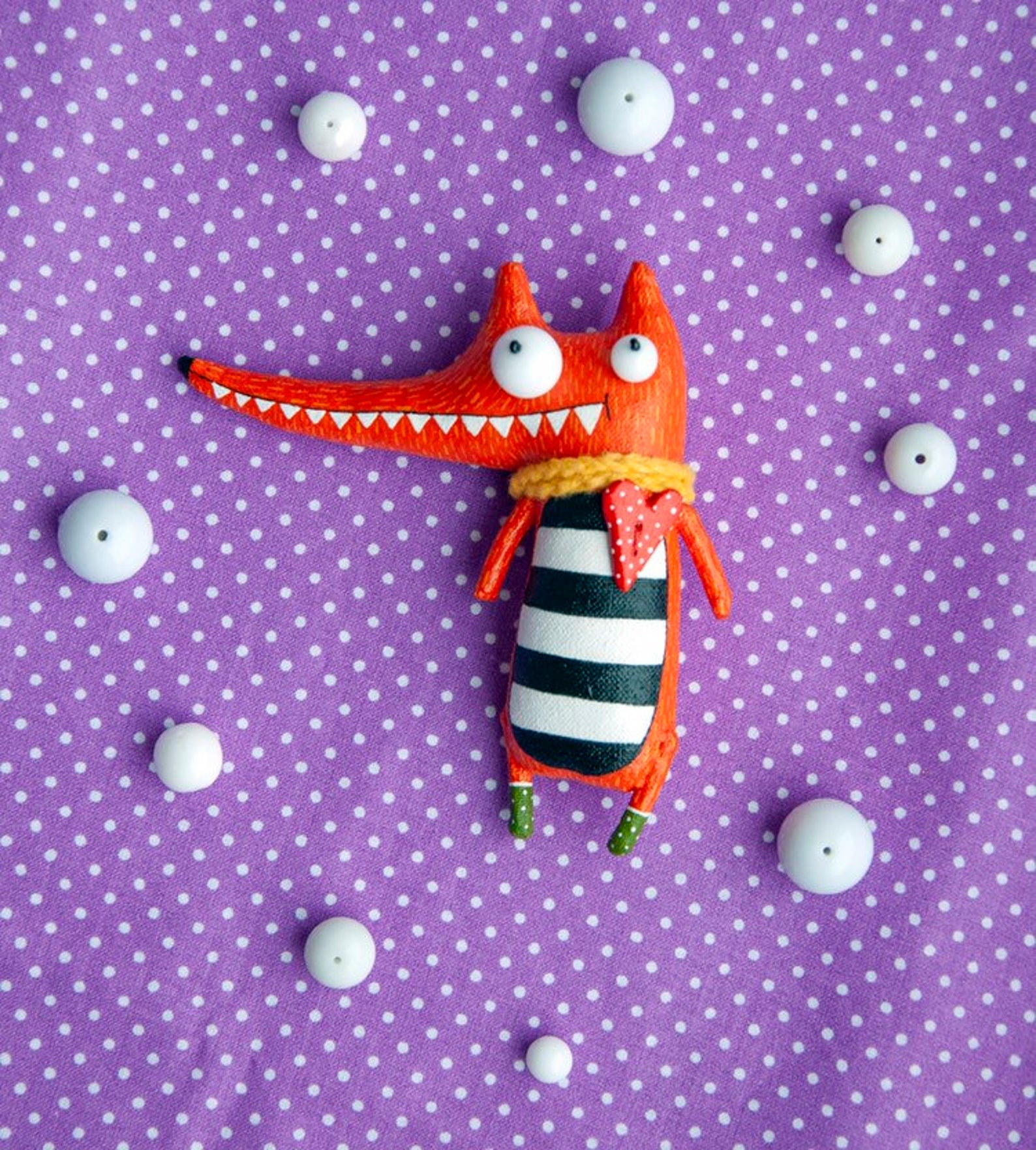 Stuffed Fox Toy With Red Heart Unique Handmade Doll and Modern Etsy