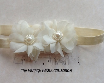 Elegantes Mädchen Haarband aus Chiffon mit Blumen und Perlen