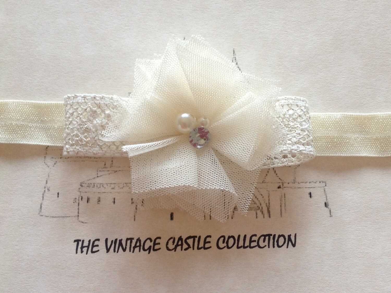 Ivory Tulle flower Vintage inspired headband for baby girl bow Etsy