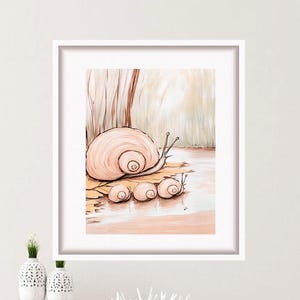 Dipinto a olio di famiglia di lumache, decorazione da parete per bambini, decorazione per la cameretta dei bambini, animali, arte, pittura della fauna selvatica di TonGallery